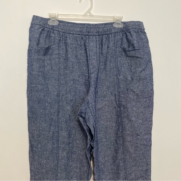 OLD NAVY High Waisted Cropped Linen Blend Pants Blue White Chambray Crop Ankle L - Picture 5 of 14